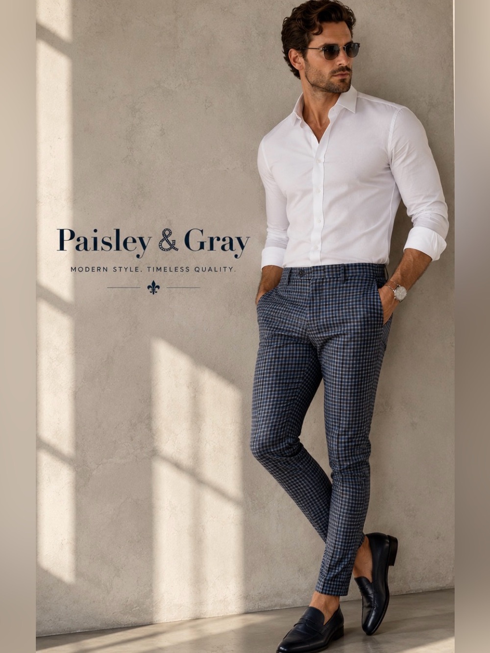 PAISLEY & GRAY Men’s Plaid Skinny Fit Blue & Olive Pants 28/32